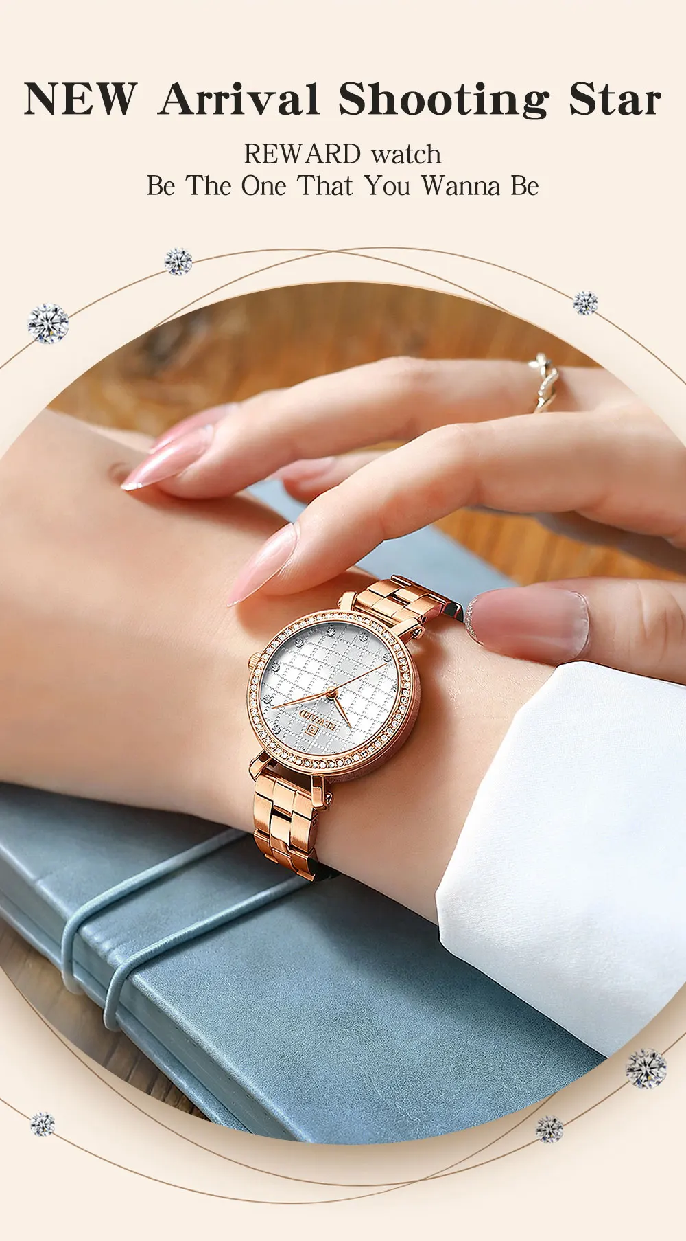 REWARD Watch for Women Wrist Watches Top Brand Quartz Movement Grid Dial Clock Stainless Steel Wristwatches