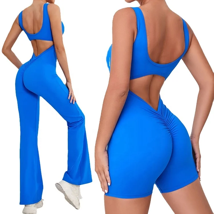 Plus Size Soft One Piece Flared Workout Gym Playsuits Sexy Hollow Out