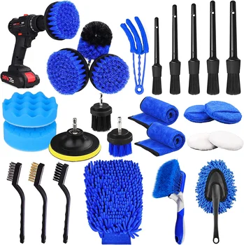 26pcs Car Detailing Brush Set Auto Detailing Car Brush Kit with Buffing Sponge Pads Kit for Car Cleaning Tools