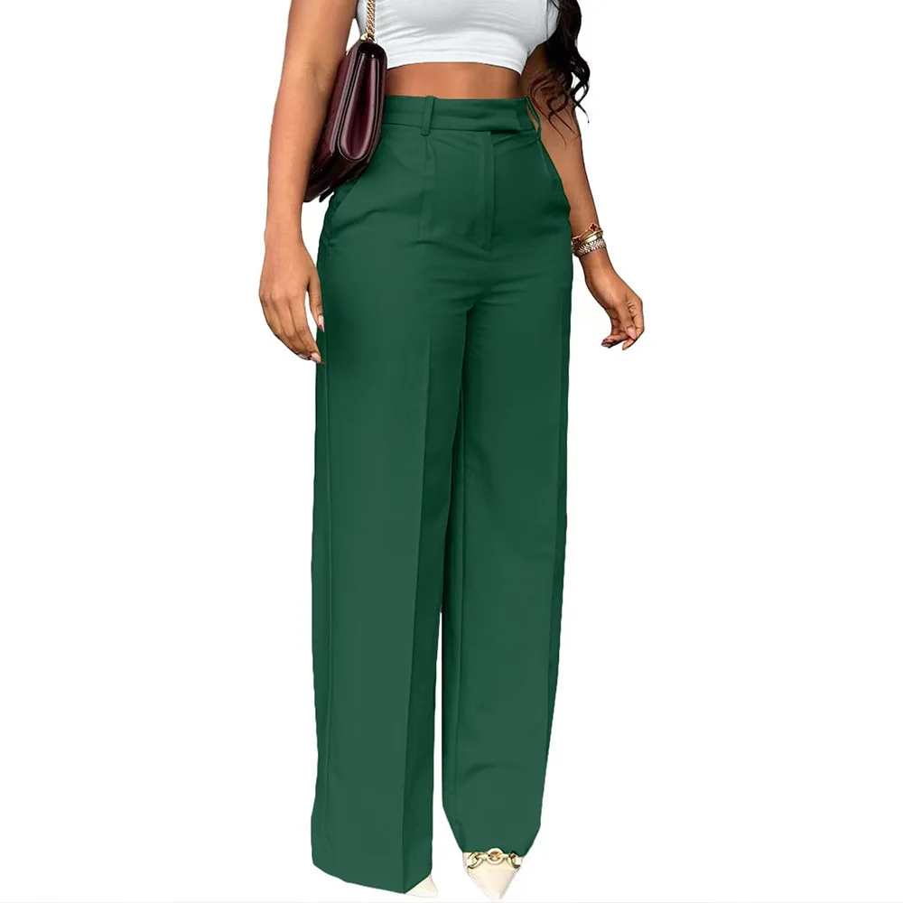 European And American Women's High Waist Dress Pants Casual Straight Commuter Leisure Suit With Drape Commute And Office Wear