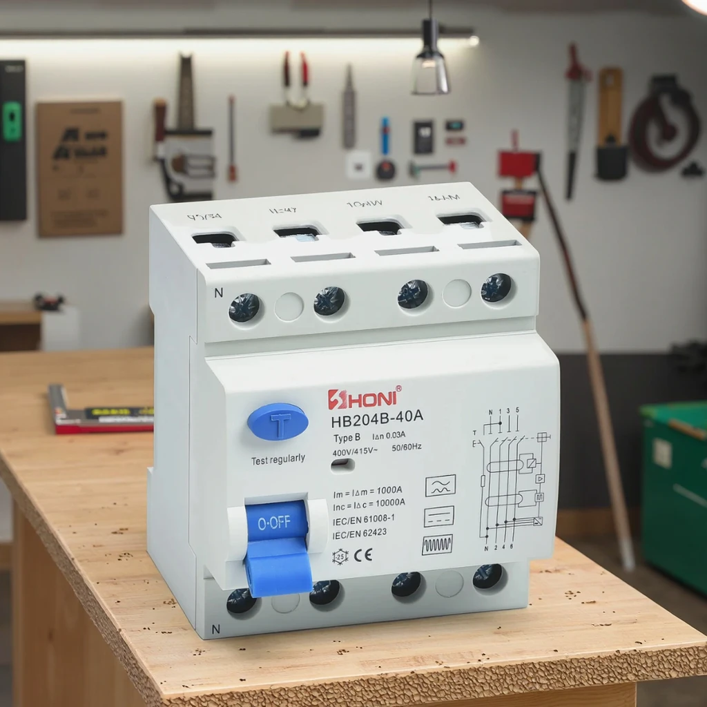 HONI HB202B HB204B 2P 4P TYPE B RCCB ELCB 10KA 30MA 32A 40A 63A 125A Residual Current Circuit Breaker Rcd