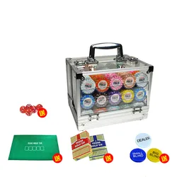 600 шт./компл. 14 г наборы глиняных чипсов с акриловой коробкой Техасские покерные чипсы