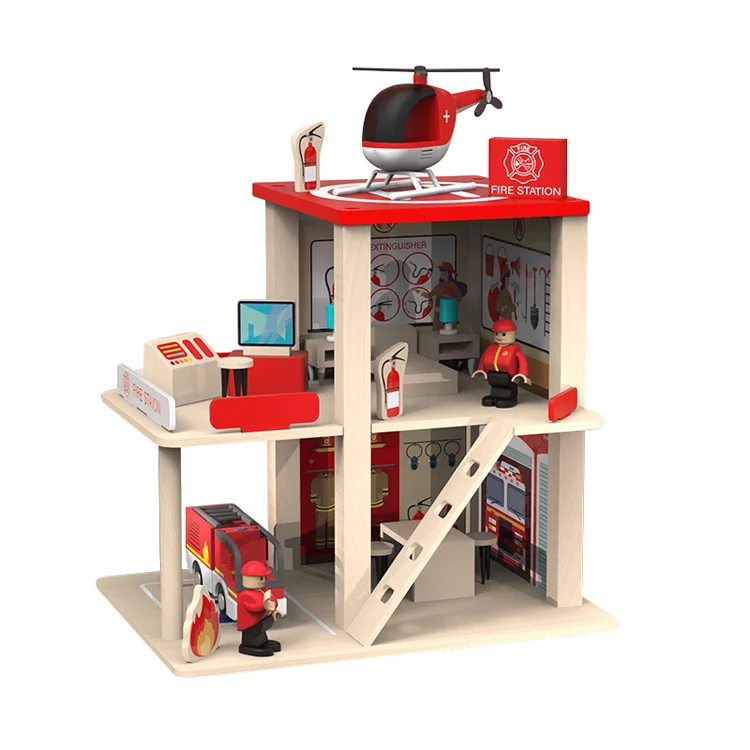 police and fire station wooden play set