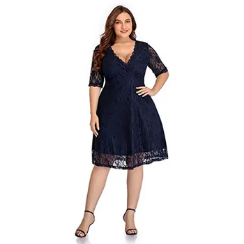 Women Lace V Neck Plus Size Cocktail Dress Knee Length Bridal Wedding Formal Casual Party Wedding Dresses