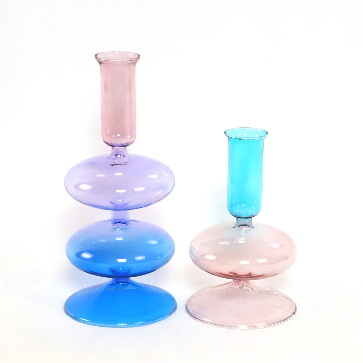 Factory Price Wholesale Blown Colored Candle Holder Special Shape Luxury Custom Empty Glass Iridescent Candle Jars Without Lids