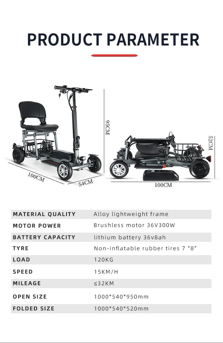 Electric Power Scooter with Premium Wide Seat 4 Wheel Foldable Mobility Scooters for Adults and Seniors