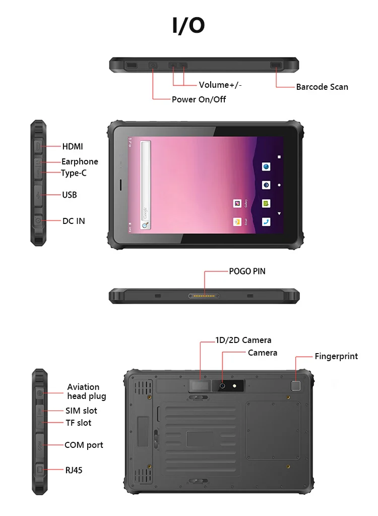 Rugged Android Tablet Barcode Scanner 10 Inch Handheld 4G LTE Android Rugged Tablet 1000Nits Sunlight Readable Ip67 Waterproof Nfc Rfid Reader 1D 2D Barcode Scanner