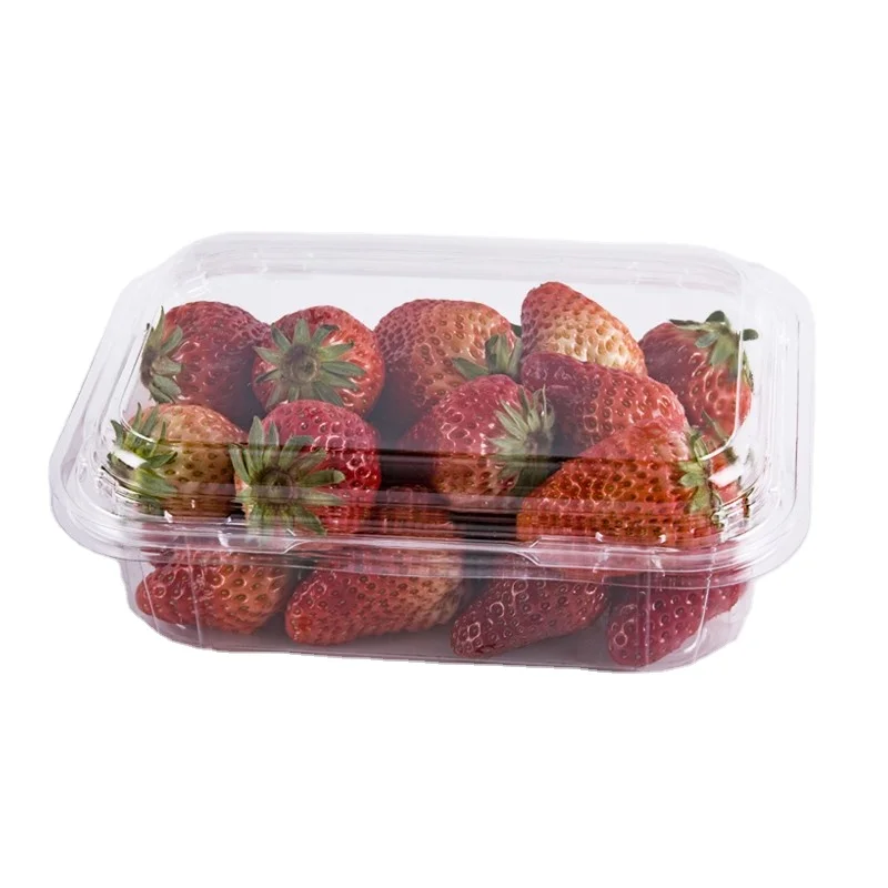Eco-friendly Custom Vented clear Plastic Strawberry Packaging Box 250g 500g Fresh Fruit Clamshell Container Rpet Punnets