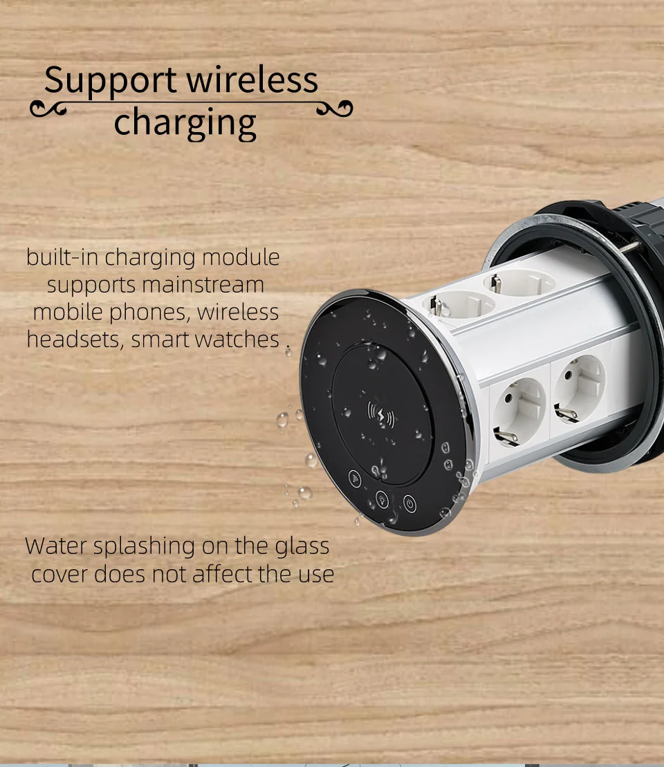 IP65 waterproof Top EU smart wifi electric pop-up tower kitchen desktop speaker socket with wireless USB-C pop up socket