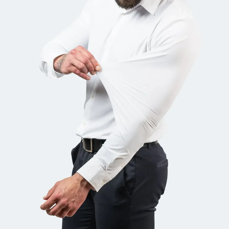 Männer Hemden Einfarweg Langärmlech Stretch 4-Wee-Stretch Formell Hemd Business Casual Button-Down Hemden166_voghion.com