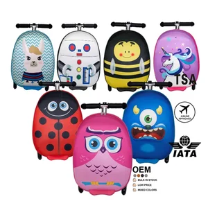 Hot Sale Costom Design 3D Trolley Children Luggage Scooter Airport Kids Travel Trolley Luggage Bag with Scooter