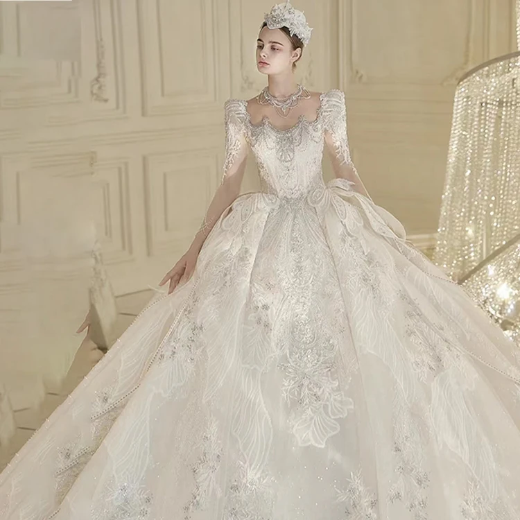 Luxury Crystal White Colored Off Shoulder Sexy Flare Crystal Lace