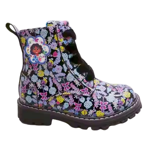Custom Designs Full Printing Fashion Winter Spring Kids Floral Ankle Boots Lace up Zipper Pu Leather Baby Girls Walking Boots