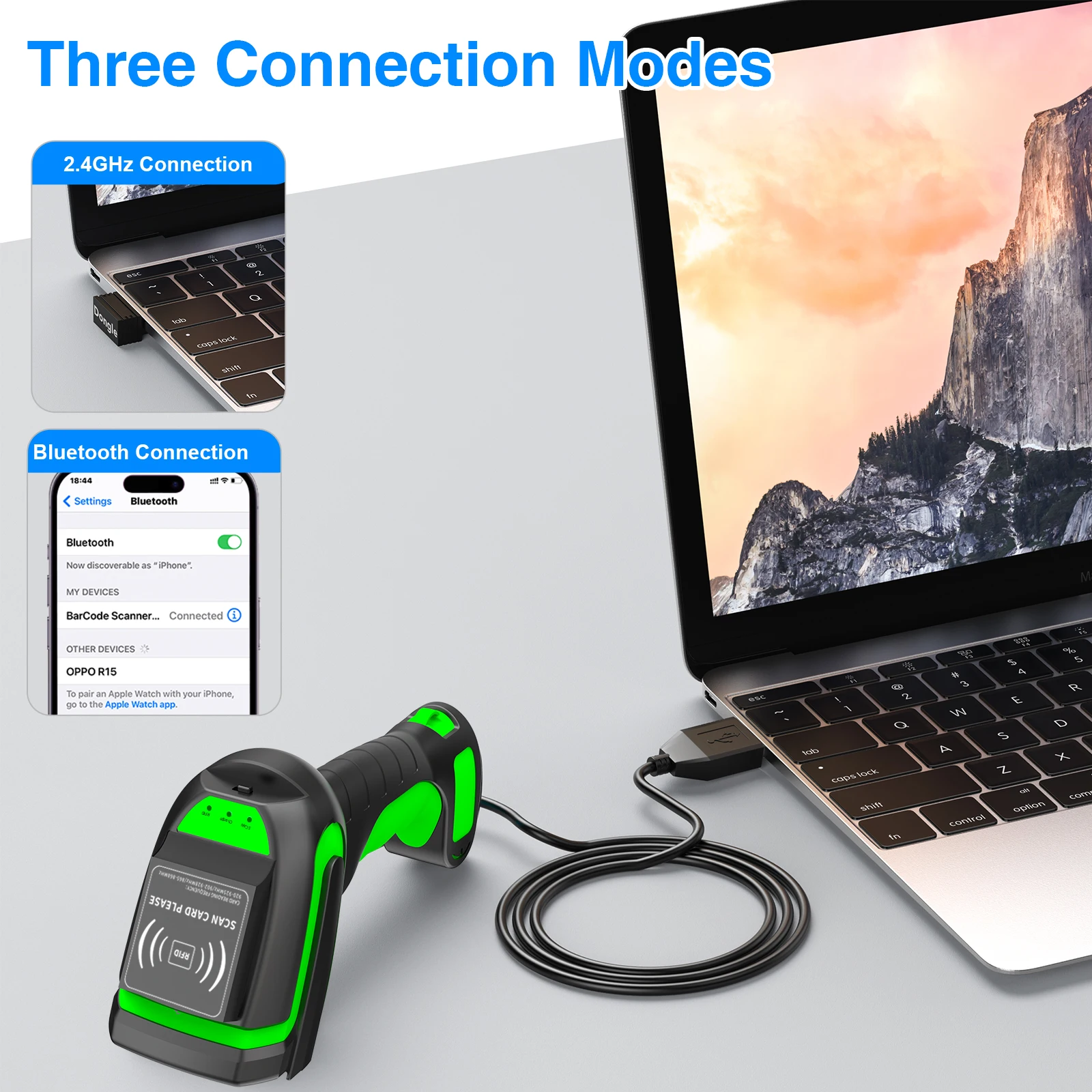 thumbnail interactive-video image 1 of Wireless Barcode Scanner - 2.4GHz USB Laser Scanner With 10000 Code Storage Capacity 1 of 4
