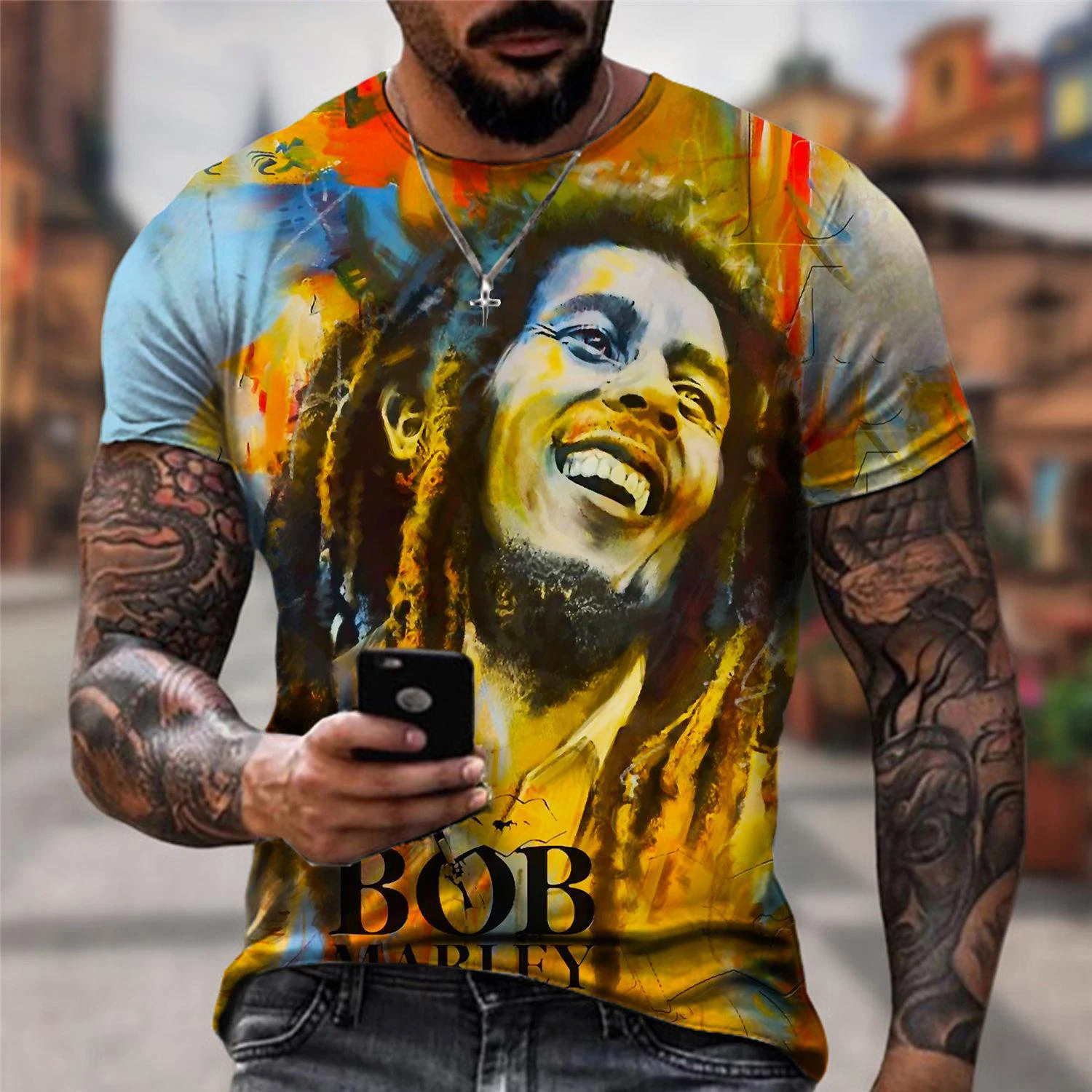 Summer Men's T-shirts Cool Rock Bob Marley 3d Print O-neck Short Sleeve ...