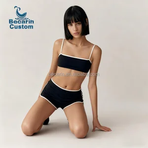 OEM New Fashion Overseam Sexy Vest + Short 2 Piece Elastic Waist Women Sportswear Workout Sport Shorts Yoga Set