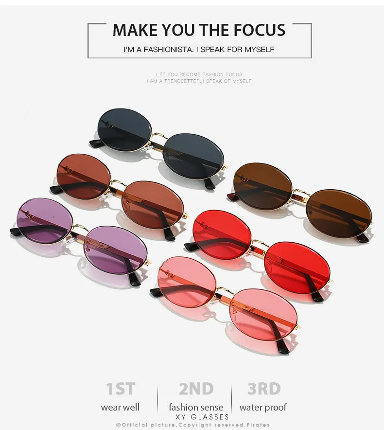 XY3782 Fashion Oval Eyewear UV400 Custom Logo Sun Glasses Metal