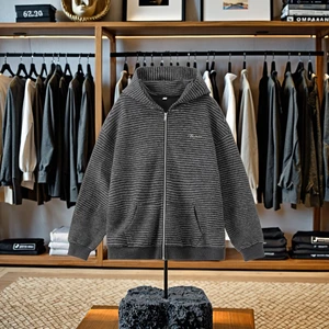 Vintage Solid Cardigan Hoodie Men's Autumn Winter Japanese Style Loose Textured Thickened Warm Fleece Unlined 400g Anti-Shrink