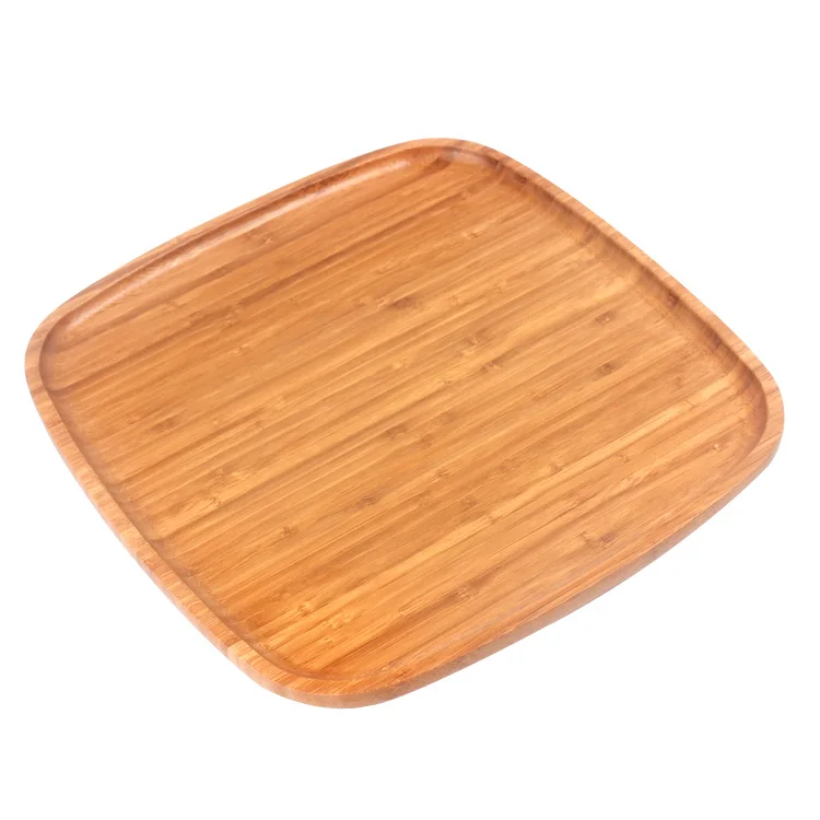 Wholesale Square Bamboo Tray Wooden Charcuterie Serving Platter Dinner Plate Charger Plates