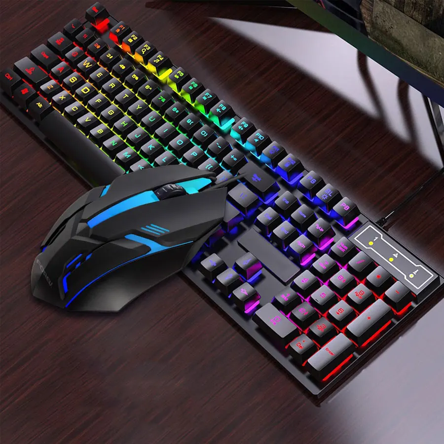 Source Gamer Glowing Rainbow Game Keyboard Mouse Computer