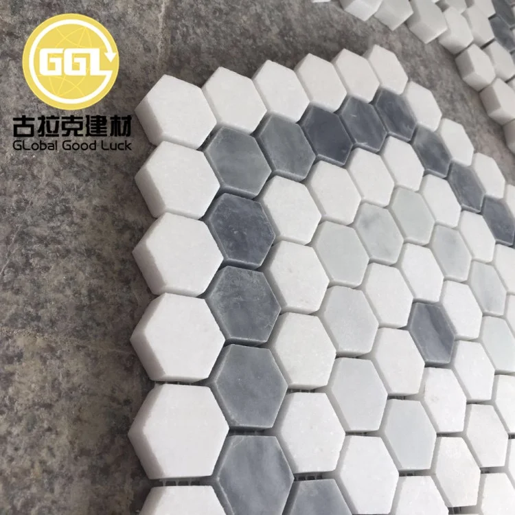 Carrara White And Gray Marble Mini Hexagon Mosaic Tile For Interior Wall manufacture