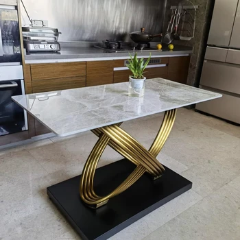 Italian Light Luxury Glossy Rock Plate Dining Table Is Available in a Variety of Colors
