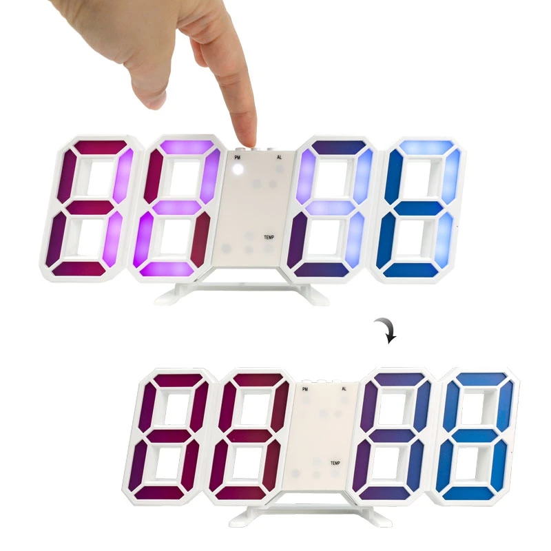 RGB 3D LED Digital Wall Clock Watch Temperature Display Modern Design ...