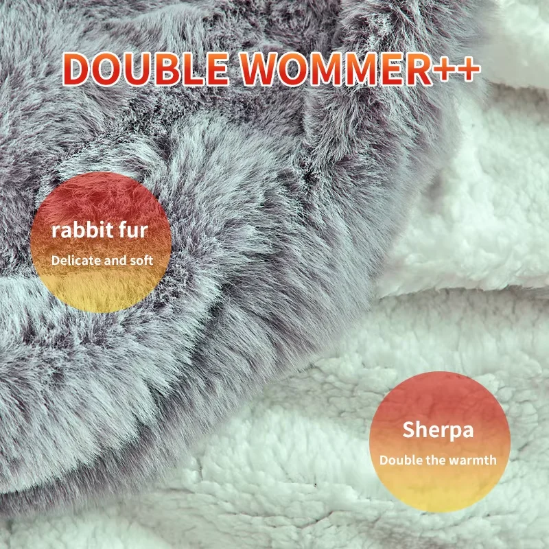 Faux Rabbit Fur Double Snuggle Blanket with Large Bubbles Skin-Friendly Warmth Cover Blanket Sofa Throw Electric Blanket 7