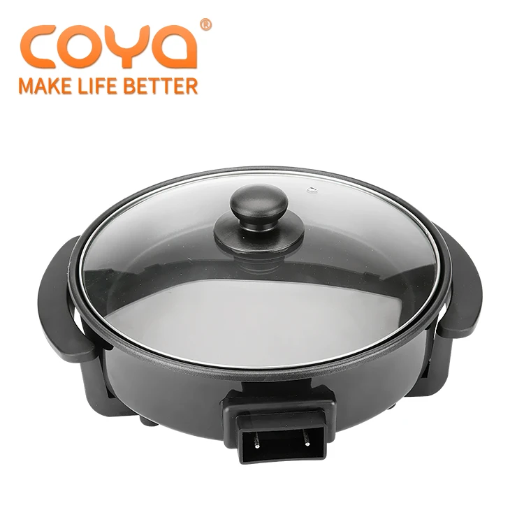 Round Black Multi Cooker With Tempered Glass Cover Electric Teppanyaki Cooker