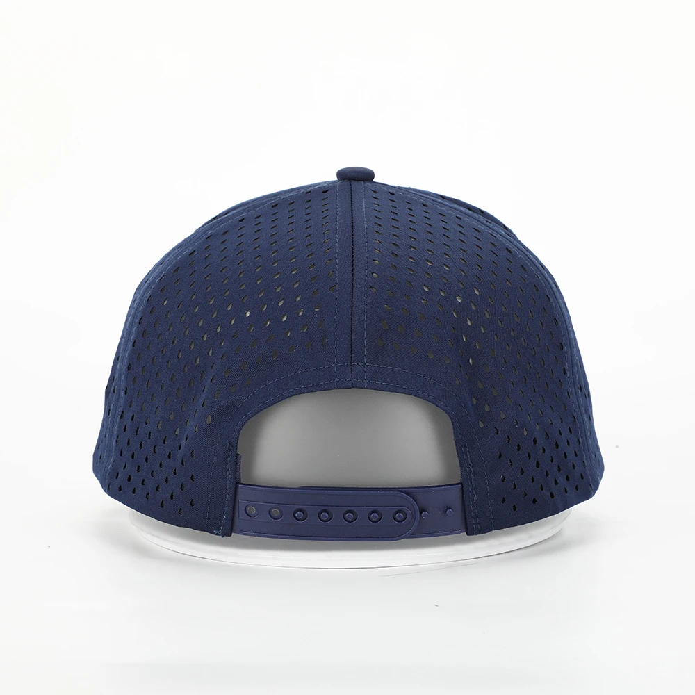 Custom Men 5 Panel Navy Blue Embroidery Logo Perforated Laser Cutting ...