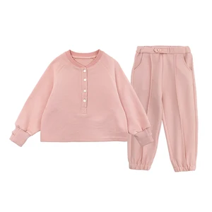 C1492 2021 New Arrival Kids Comfortable Clothing Set  Solid Color Fashion Girls Boys Jumper and Pants