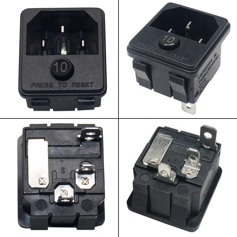 Kuoyuh 88D Series 10A Overload Protection Thermal Circuit Breaker - Push to Reset Single Pole with Socket & Switch