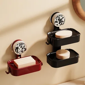 2026 New Plastic Suction Cup Soap Holder Wall-Mounted Soap Storage Box Draining Rack for Household Bathroom