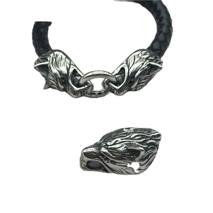 8MM Stainless Steel Wolf Head Charm Buckle Clasp