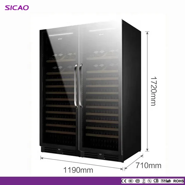 Compressor Intergrated Commercial Big Wine Cellar Refrigerator Dual Zone Double Door Wine Beverage Fridge Cabinet 300 Bottles