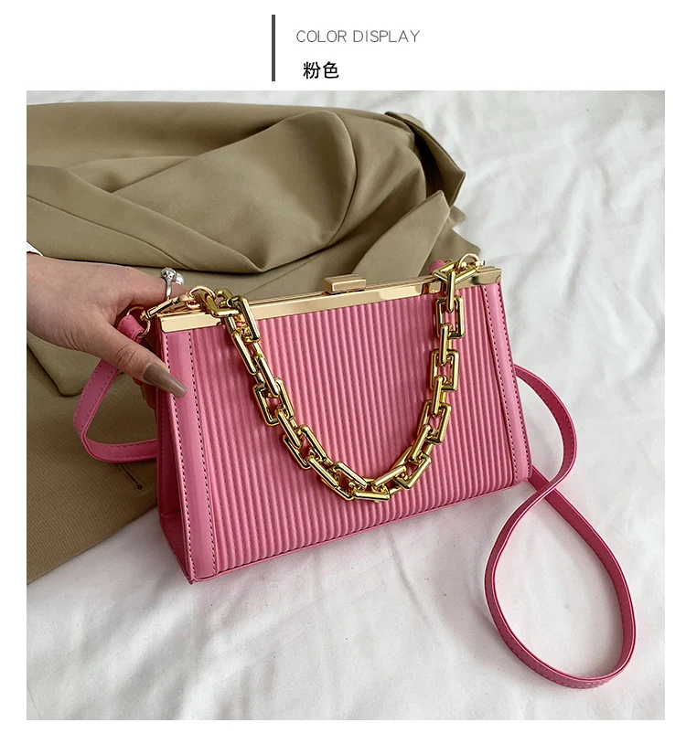 2022 Summer Casual Simple Striped Clip Lock Bags For Women Pu Leather