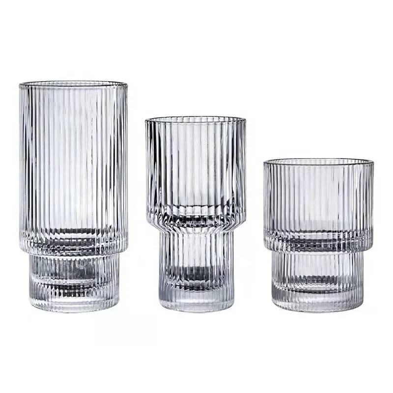 Полосатая стеклянная чашка-элегантный бокал для коктейля, кофе со льдом и сокового напитка с характерным узором
