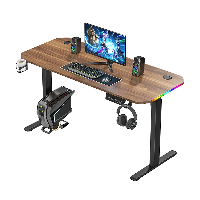 Multifunction Gaming Desk PC Wood Computer Corner Electric Height Adjustable Led Gaming Table for Game Player
