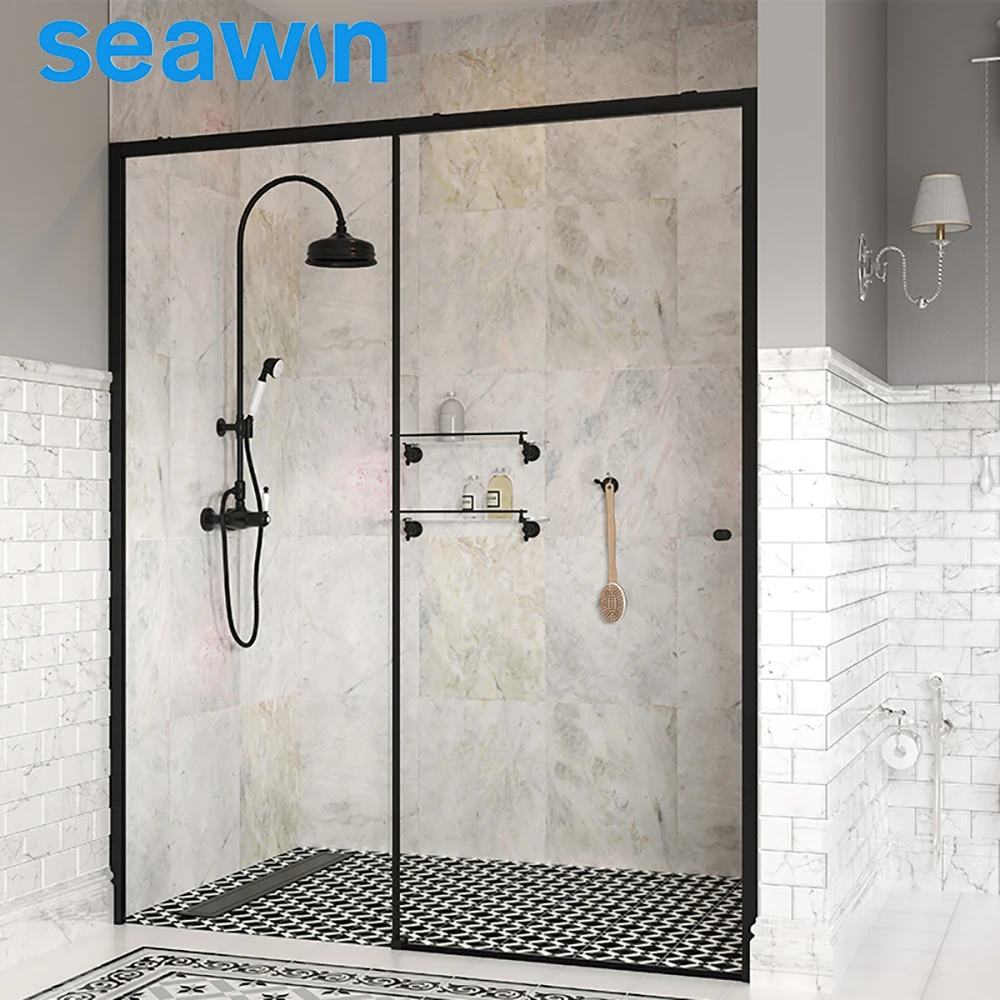 New Modern Design Bathroom Black Frame Shower Room Cabin 10mm Tempered Glass Sliding Shower Door