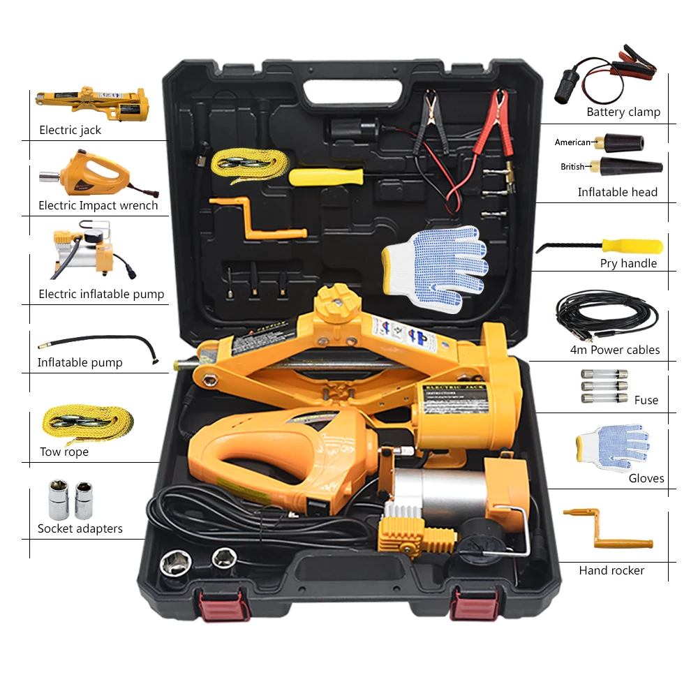 Последние производства электронных 12 вольт автомобиля портативный 2 т 35 см 3 в 1 Электрический scissor jack костюм