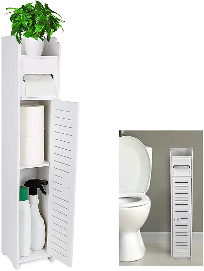 Aojezor Small Bathroom Storage Corner Floor Cabinet with Doors