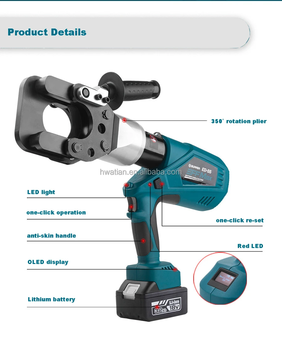 ED-55 Electric Rechargeable Battery Power Hydraulic Cable Cutter for ACSR Armoured Cable Cu/Al Cable Steel Bar