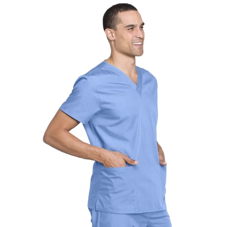 Custom Made 4 Way Stretch Scrub Uniform Nursing Sets Light Blue Scrubs Uniforms Medical Scrubs