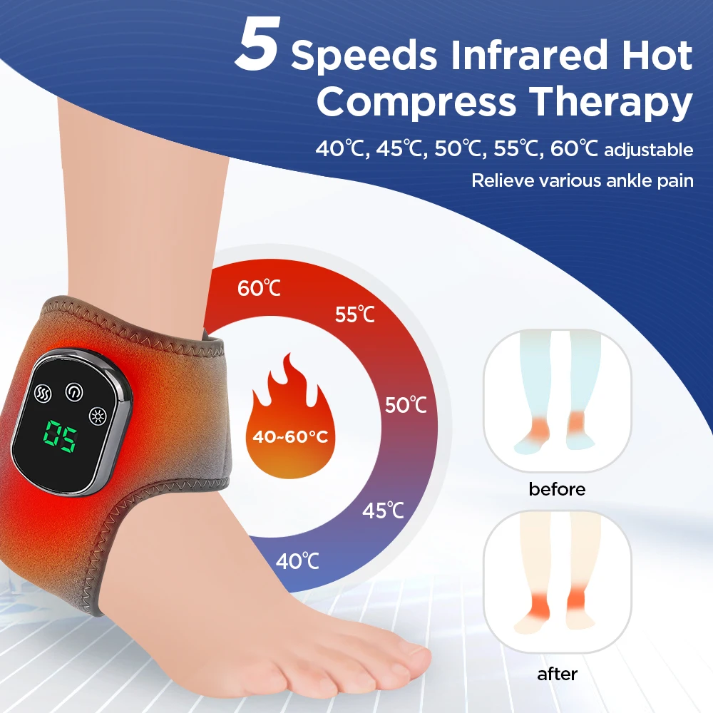 Wireless Rechargeable Electric Heating Vibration Ankle Massager Hot Compress Foot Wrap Massage Belt Foot Massager