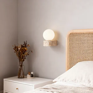 JACKSUN Japanese Wabi-Sabi Style Yellow Cave Stone Wall Lamp Retro Guesthouse Bedroom Corridor Feature Wall Light Bedside Lamp