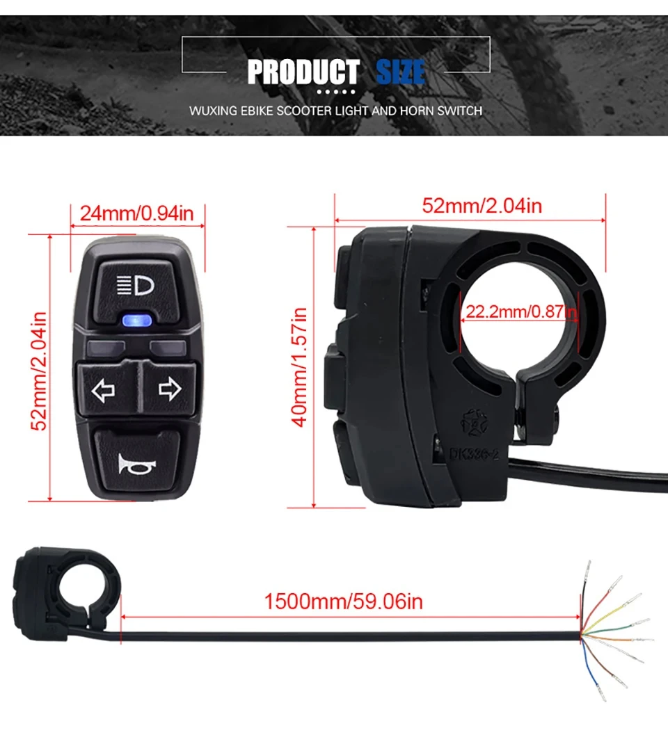 Electric Bike Light And Horn Switch Wuxing Dk336 12v 24v 36v 48v Ebike