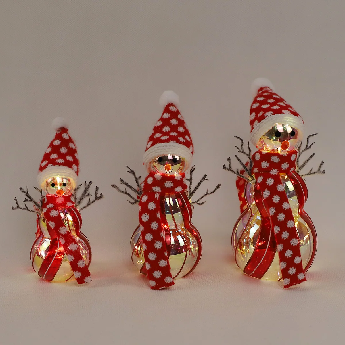 Small red white scarf glass christmas led snowman decorations ornament for merry christmas new year holiday indoor home decor