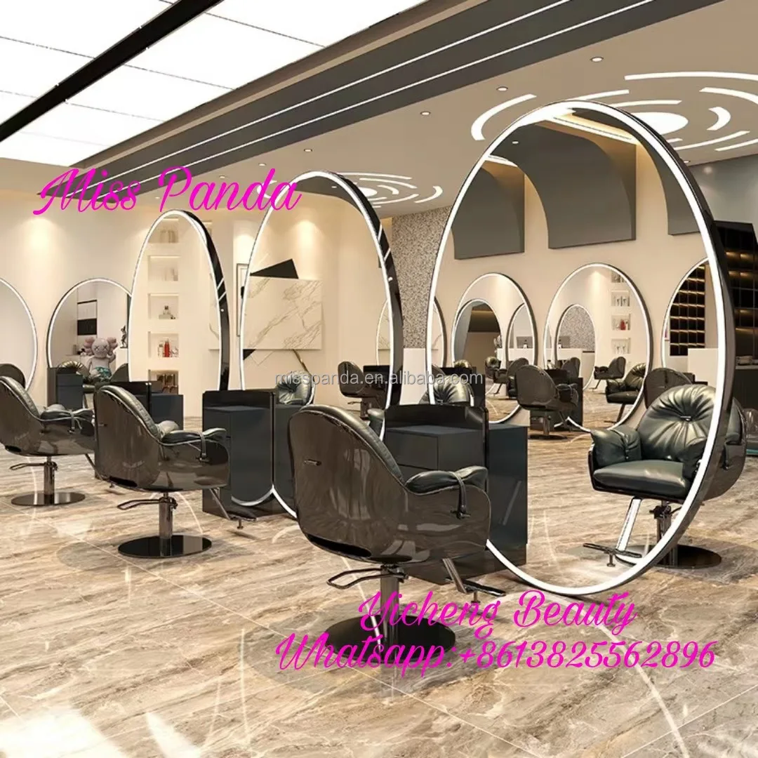 New Big Size Of Round Single Or Double Sides Hair Salon Station Mirror With  Led Lights Salon Mirror With Light Top Supplier - Buy Salon Mirror With  Light,Hair Salon Wall Mirrors,Beauty Salon