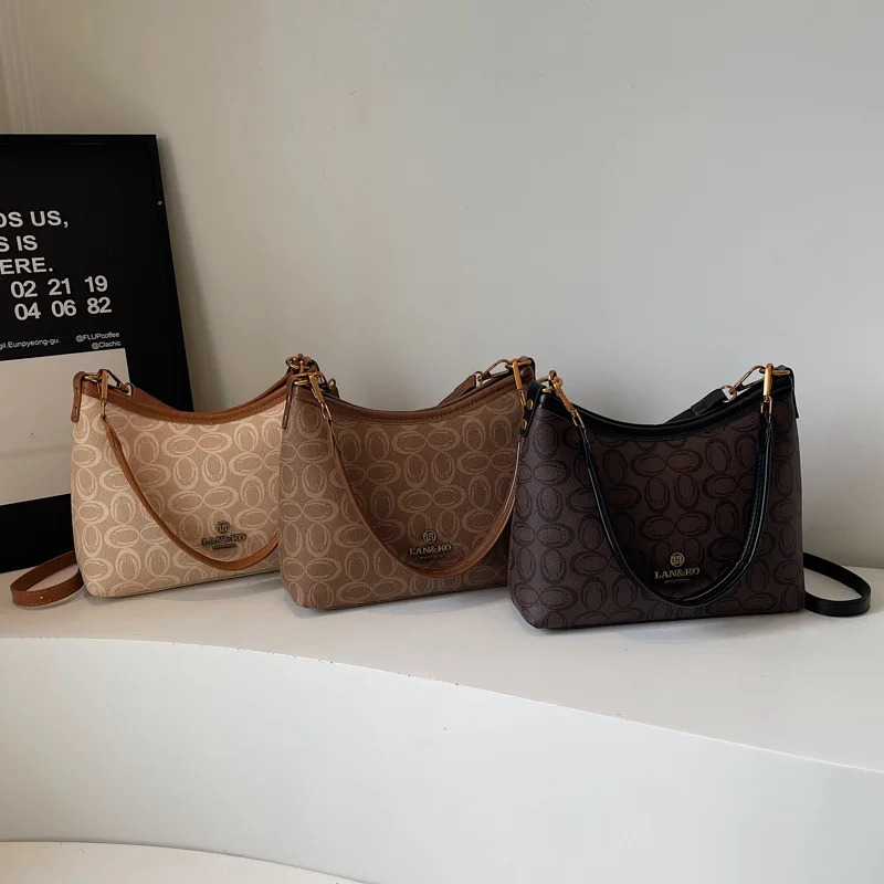 New European-American Vintage Women’s Underarm Shoulder Crossbody Tote Bag Two Straps Zipper PU Lining High-grade Texture