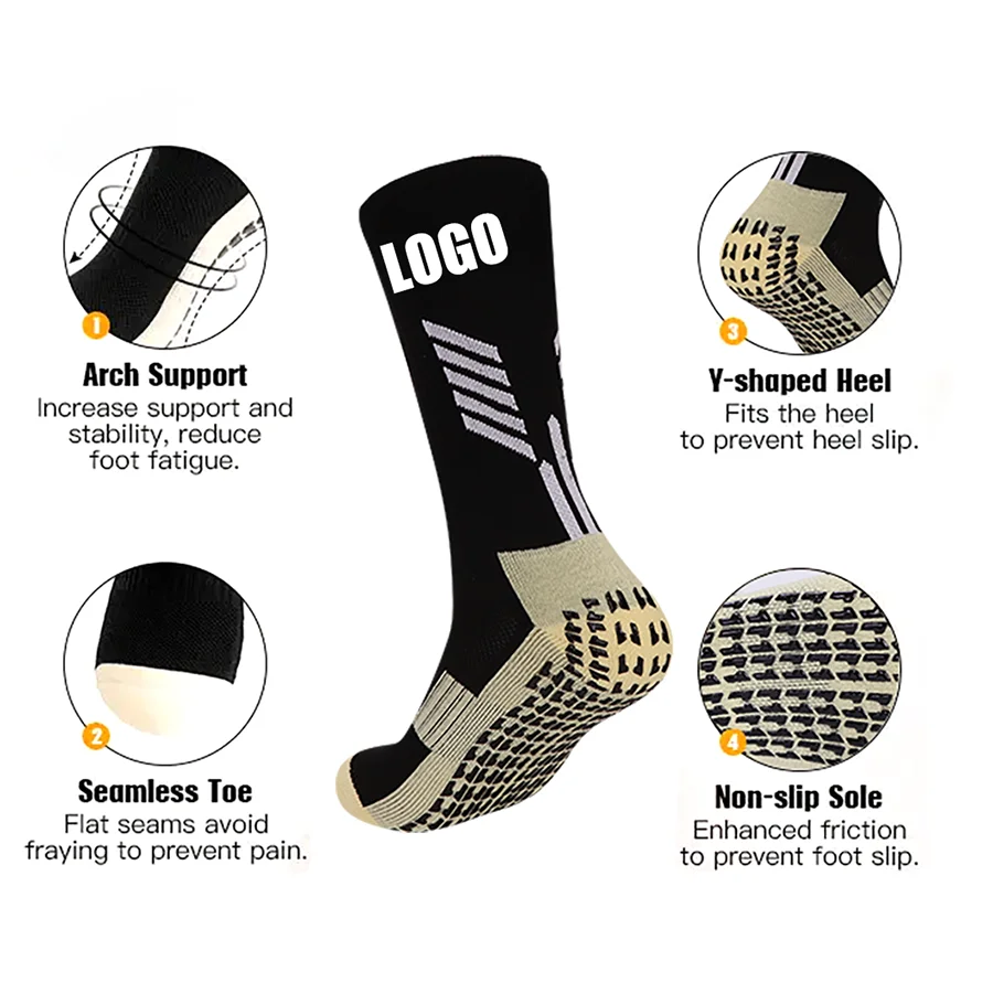 Free Design & Mockup Custom Made Logo Anti Slip Socks Men Non Slip Grip Sock Football Soccer